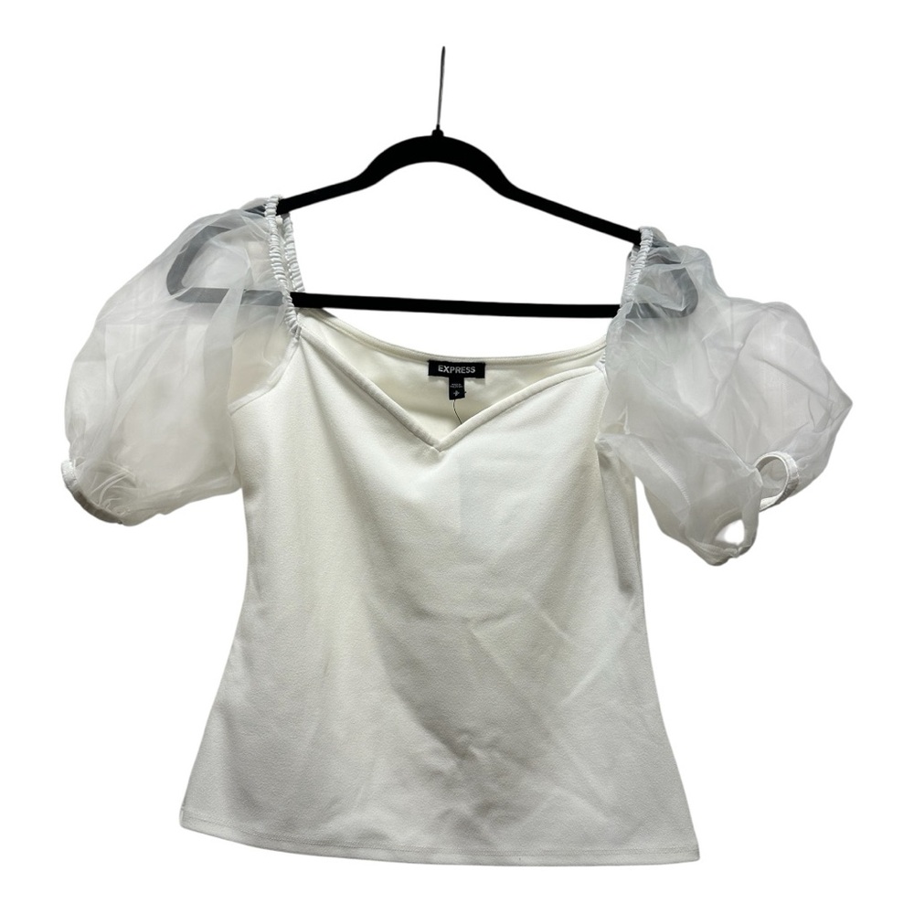 🆕 [3/$15] Express Ivory White Organza Puff Sleeve Blouse
